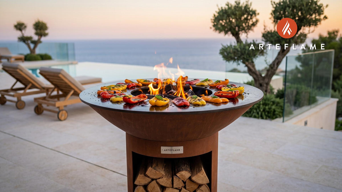 Grilled Peppers with Balsamic Glaze (Nevada Style) cooking on an Arteflame grill