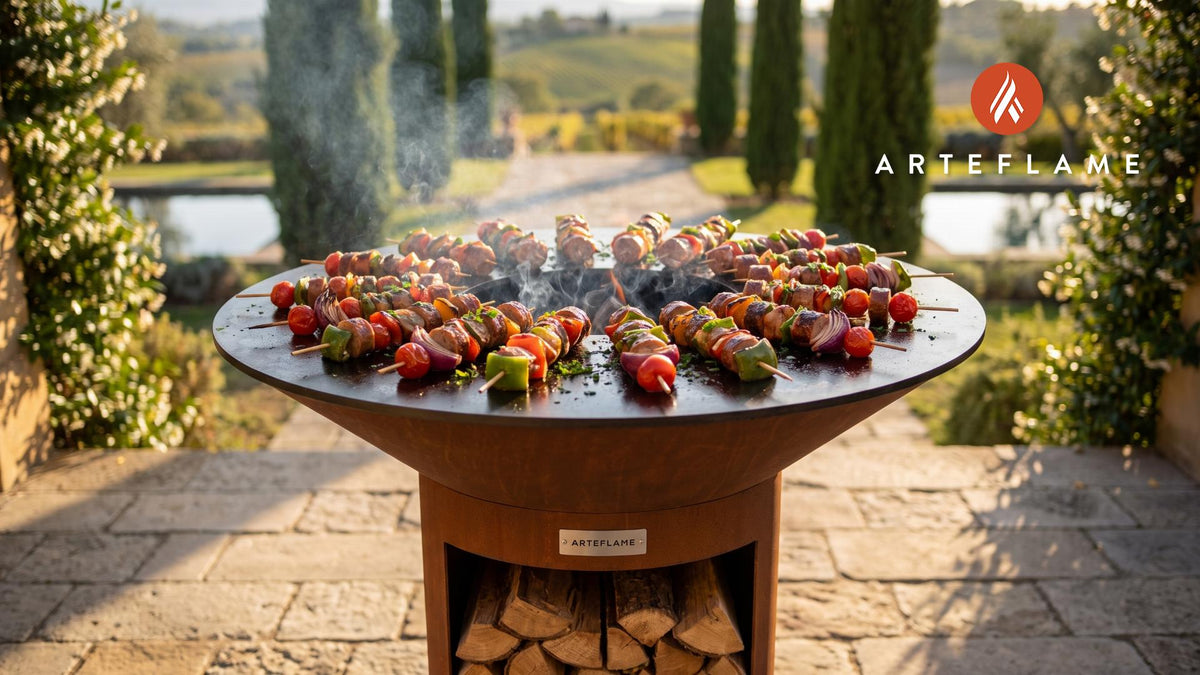 Grilled Rattlesnake Sausage Skewers (Nevada Style) cooking on an Arteflame grill