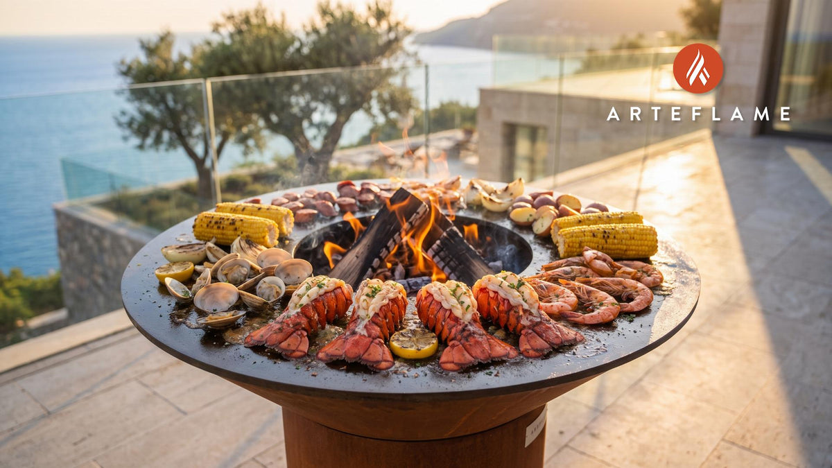 Seared Seafood Grill (New Hampshire Style) cooking on an Arteflame grill