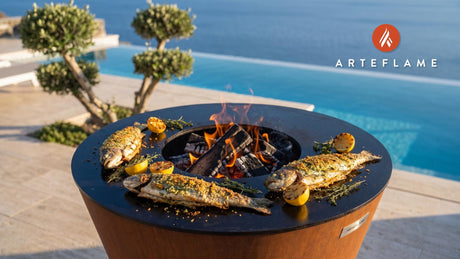 Herb Crusted Grilled Trout (New Hampshire Style) cooking on an Arteflame grill