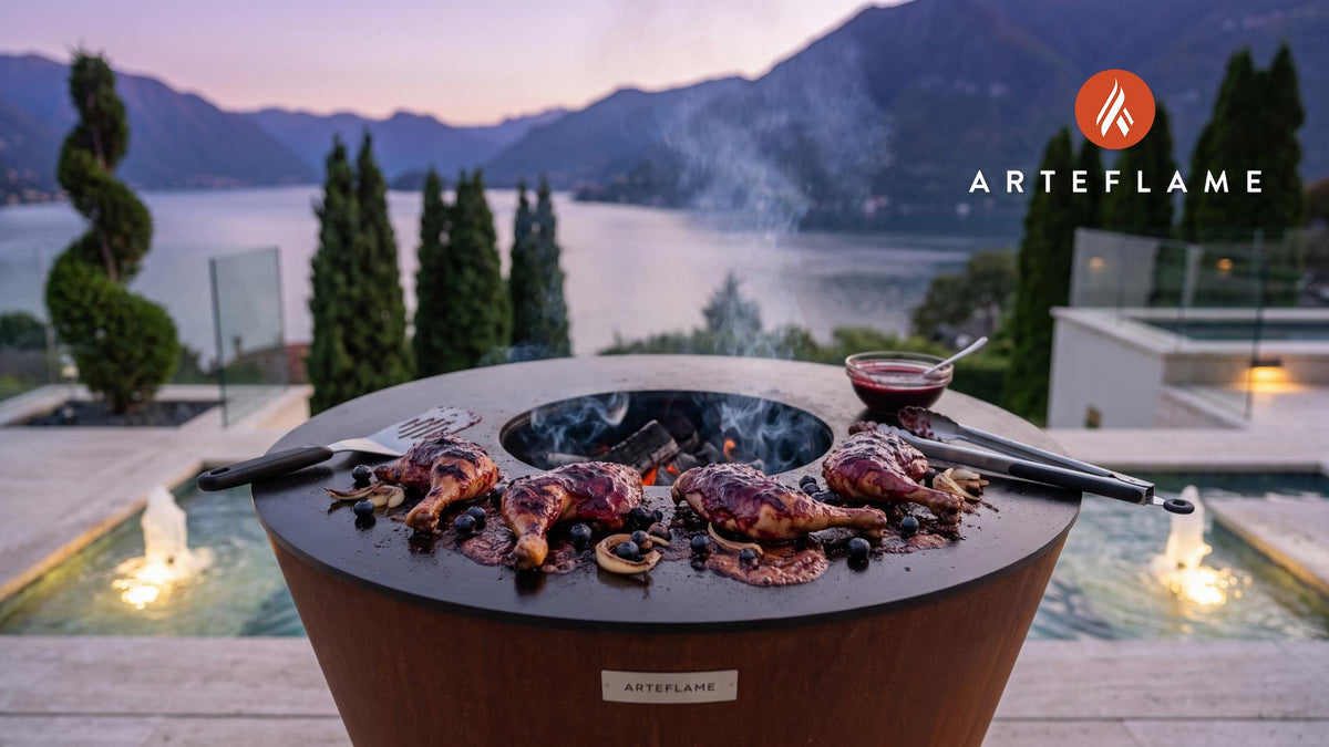 Grilled Blueberry BBQ Chicken (New Hampshire Style) cooking on an Arteflame grill