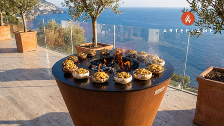 Grilled Clam Stuffed Mushrooms (New Hampshire Style) cooking on an Arteflame grill