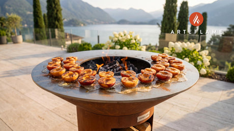 Grilled Maple Bourbon Peaches (New Hampshire Style) cooking on an Arteflame grill