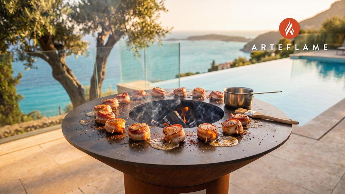 Maple Bacon Wrapped Scallops (New Hampshire Style) cooking on an Arteflame grill