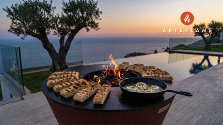 Grilled Herbed Goat Cheese Focaccia (New Hampshire Style) cooking on an Arteflame grill