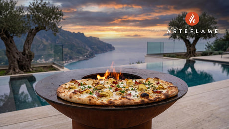 Grilled Clambake Pizza (New Hampshire Style) cooking on an Arteflame grill