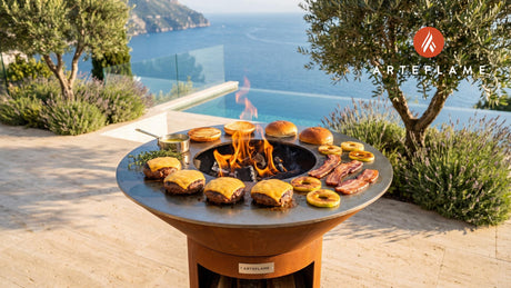 Smoked Cheddar Burgers (New Hampshire Style) cooking on an Arteflame grill