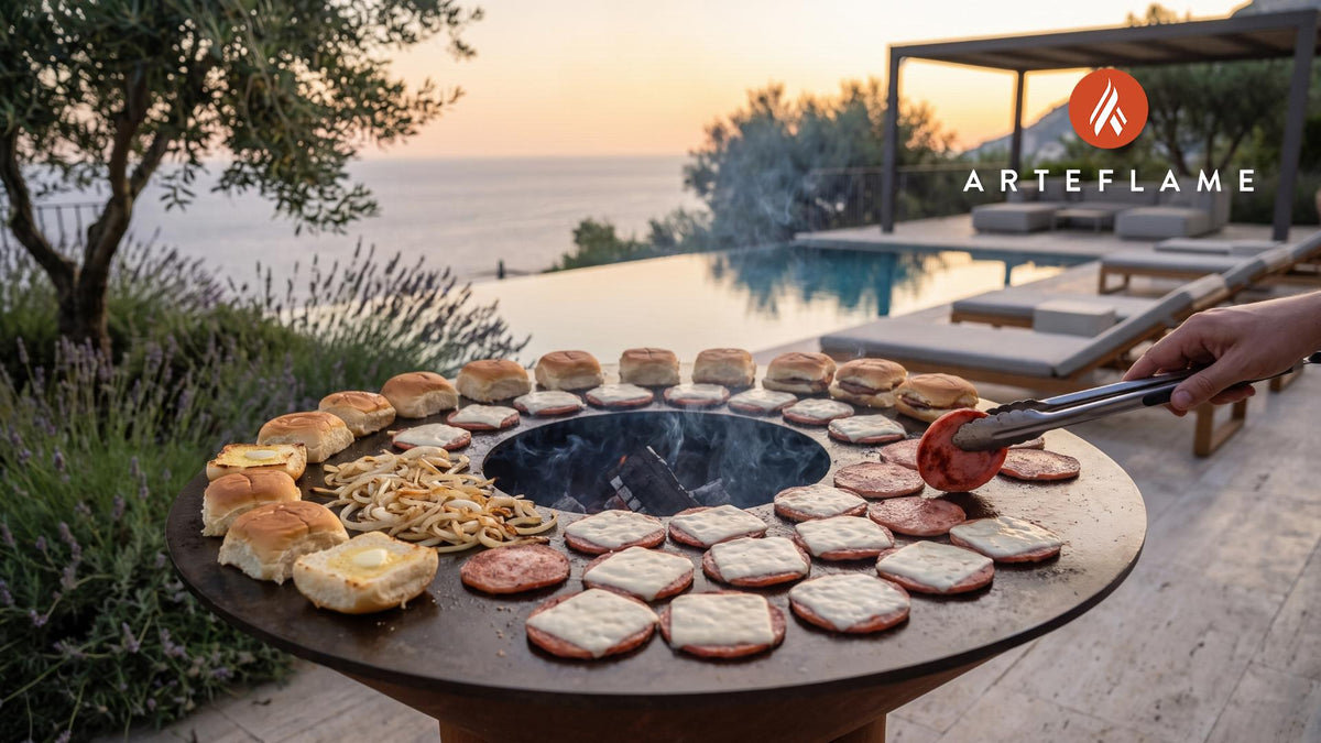 Grilled Pork Roll Sliders (New Jersey Style) cooking on an Arteflame grill