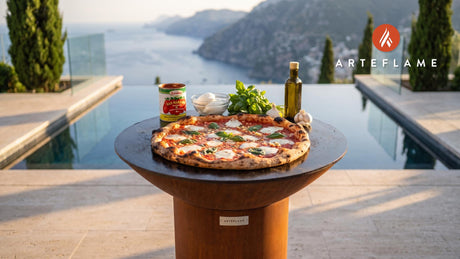 Grilled Tomato Basil Pizza (New Jersey Style) cooking on an Arteflame grill