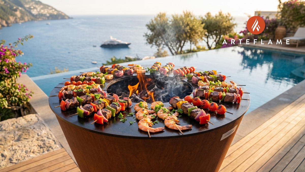 Grilled Surf & Turf Kabobs (New Jersey Style) cooking on an Arteflame grill