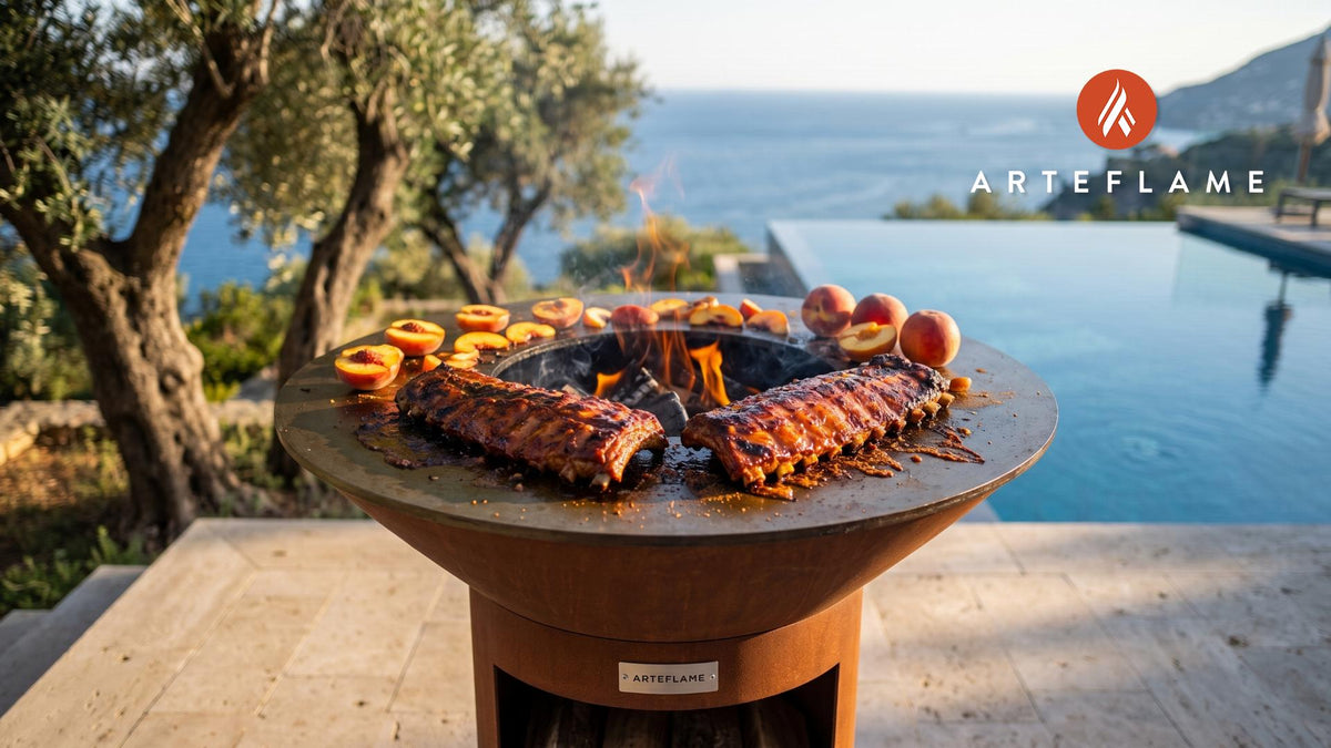 Peach Glazed BBQ Ribs (New Jersey Style) cooking on an Arteflame grill