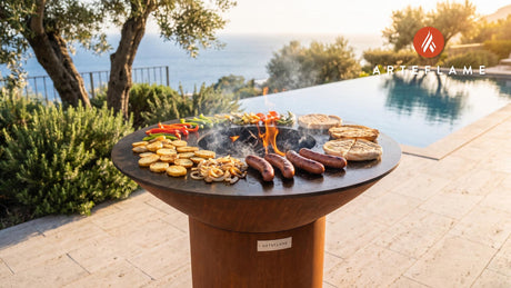 Grilled Italian Hot Dogs (New Jersey Style) cooking on an Arteflame grill