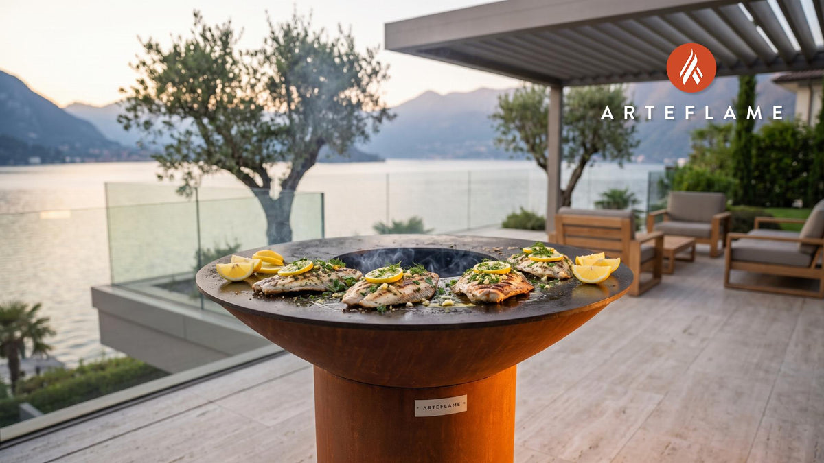 Grilled Fluke cooking on an Arteflame grill