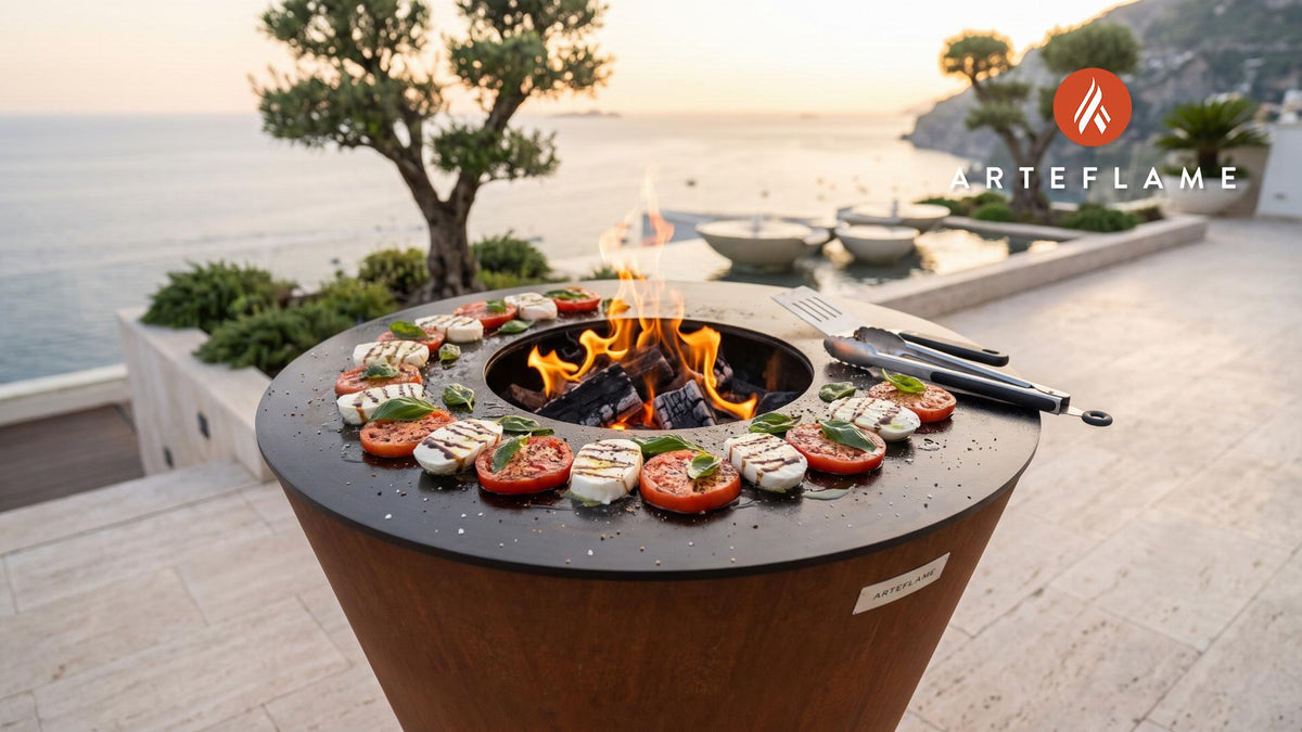 Charred Tomato & Mozzarella Salad (New Jersey Style) cooking on an Arteflame grill