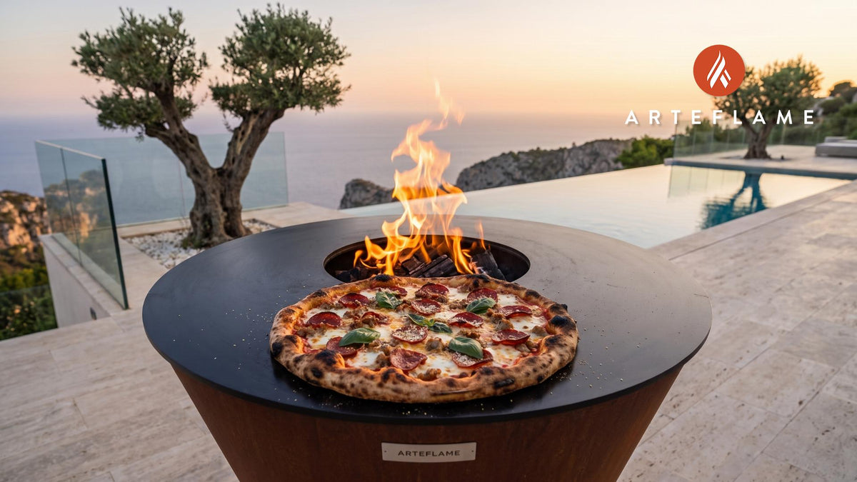Sausage & Pepperoni Pizza (New Jersey Style) cooking on an Arteflame grill