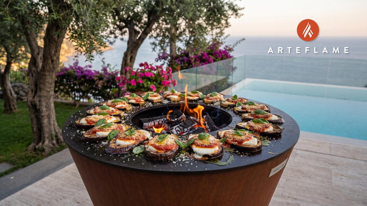 Grilled Eggplant Parmesan Stack (New Jersey Style) cooking on an Arteflame grill