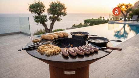Grilled Bratwurst & Sauerkraut (New Jersey Style) cooking on an Arteflame grill