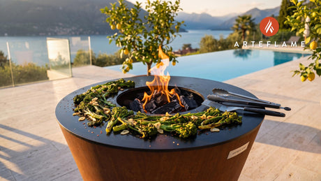 Grilled Broccoli Rabe & Garlic (New Jersey Style) cooking on an Arteflame grill