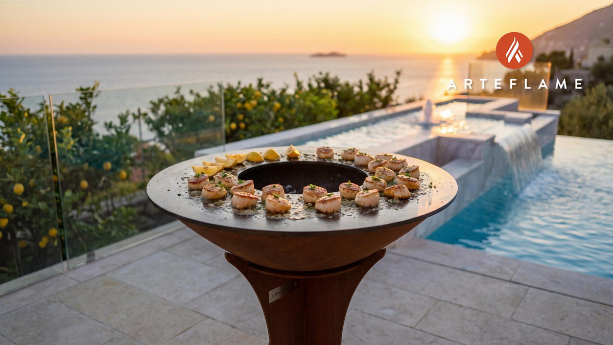 Grilled Cape May Scallops (New Jersey Style) cooking on an Arteflame grill
