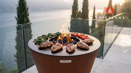 Grilled Balsamic Chicken (New Jersey Greens) cooking on an Arteflame grill