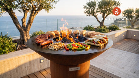 Grilled Calabrese Sausage Sandwich (New Jersey Style) cooking on an Arteflame grill