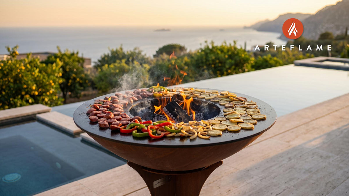 Grilled Kielbasa & Onions (New Jersey Style) cooking on an Arteflame grill