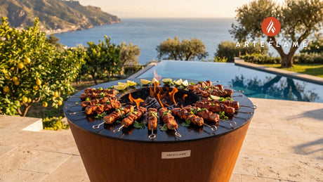 Grilled Carne Adovada Skewers (New Mexico Style) cooking on an Arteflame grill