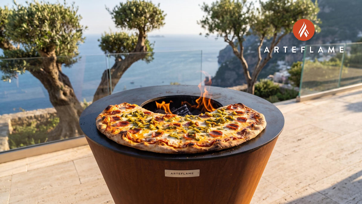 Hatch Chile Grilled Pizza (New Mexico Style) cooking on an Arteflame grill