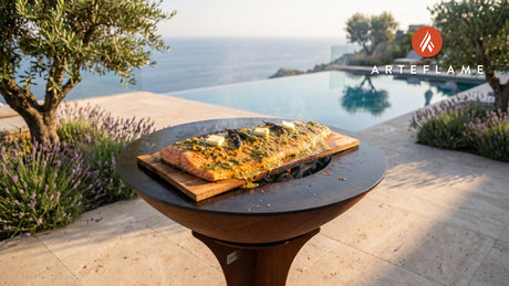 Cedar Plank Salmon cooking on an Arteflame grill