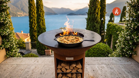 Smoked Green Chile Mac & Cheese (New Mexico Style) cooking on an Arteflame grill