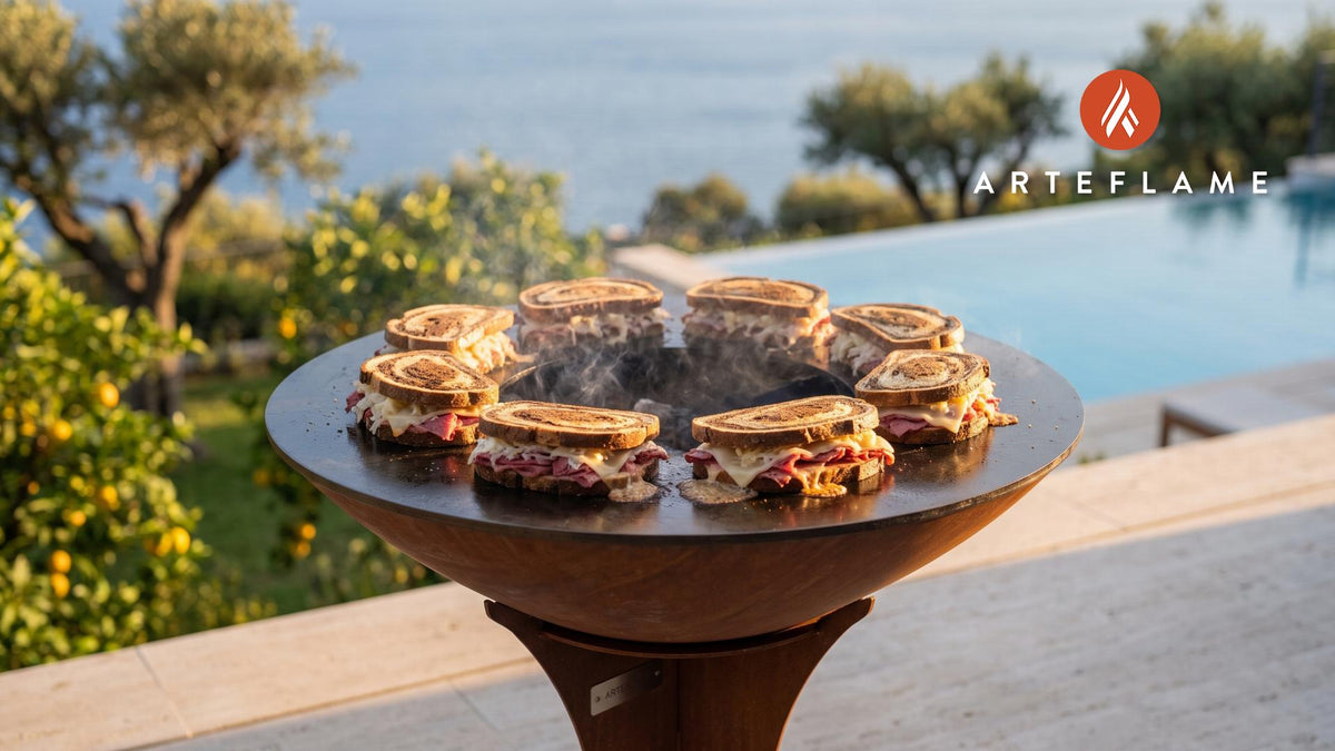 Grilled Reuben Sandwich (New York Style) cooking on an Arteflame grill