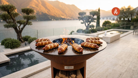 Grilled Pretzel Dogs (New York Style) cooking on an Arteflame grill