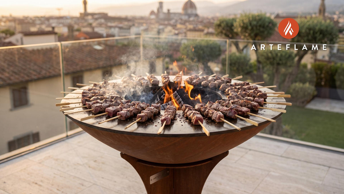 Juicy Grilled Lamb Skewers (New York Style) cooking on an Arteflame grill