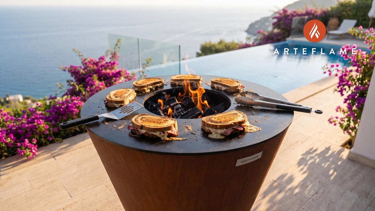 Grilled Pastrami Melt on Rye (New York Style) cooking on an Arteflame grill