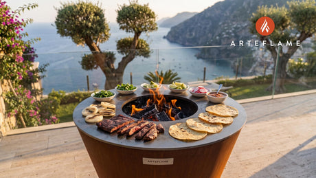 Grilled Skirt Steak Tacos (New York Street Style) cooking on an Arteflame grill