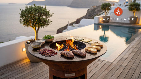 Grilled Flat Iron Steak Sandwich (New York Style) cooking on an Arteflame grill