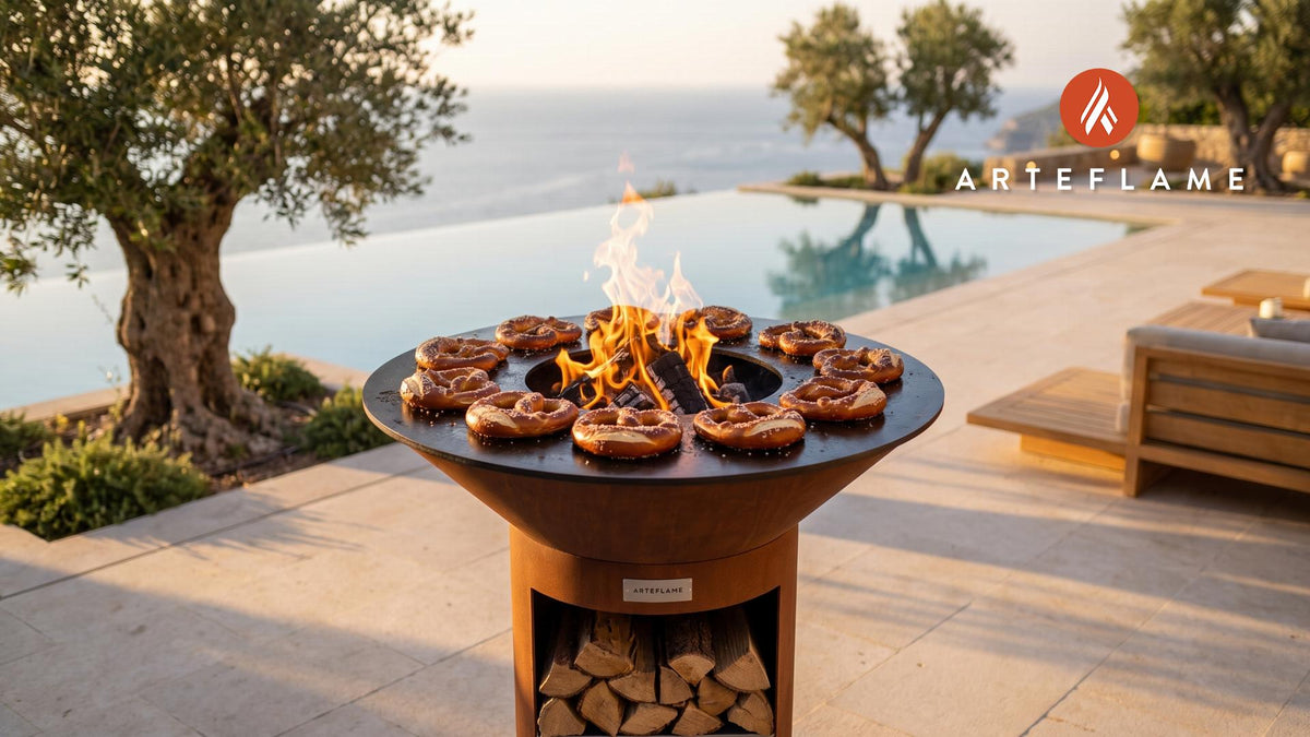 Grilled Soft Pretzels (New York Style) cooking on an Arteflame grill