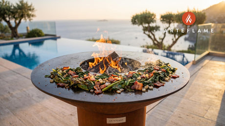 Charred Collard Greens & Bacon (North Carolina Style) cooking on an Arteflame grill