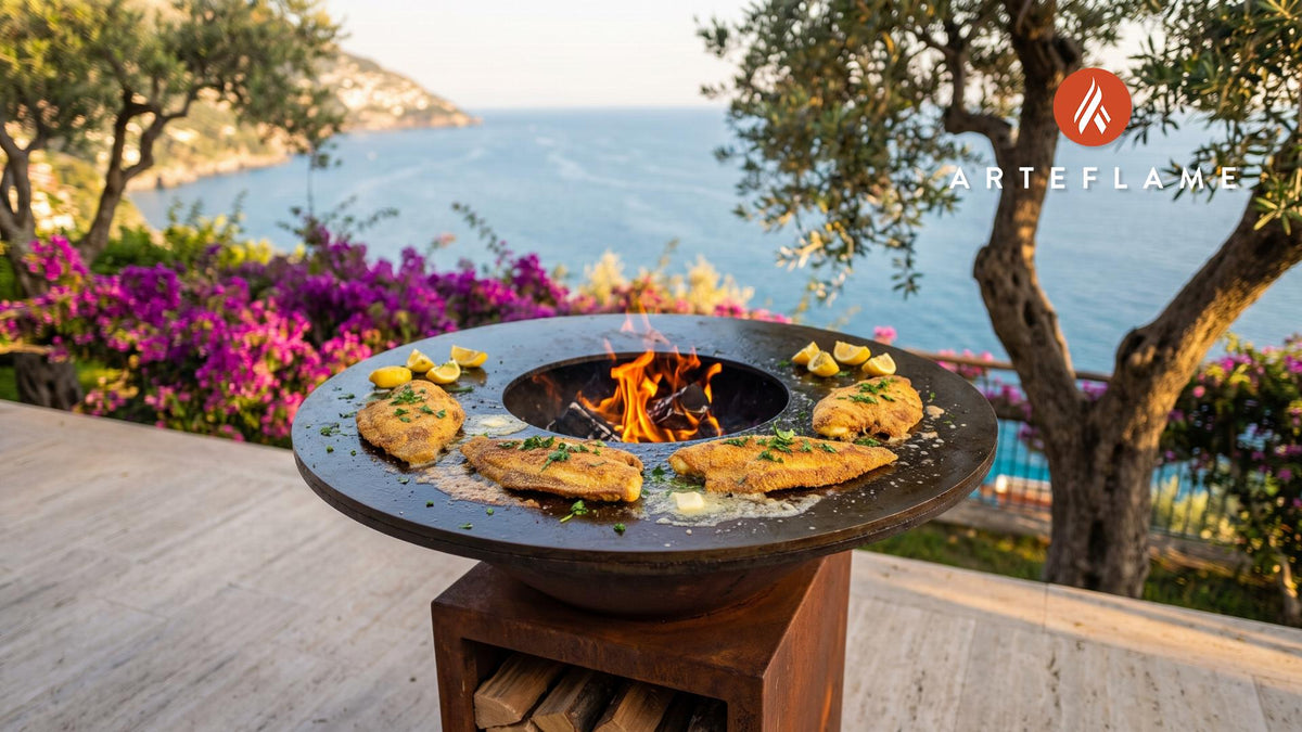 Grilled Flounder (North Carolina Calabash Style) cooking on an Arteflame grill