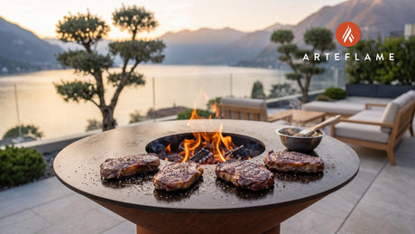 Pit Cooked Venison Steaks (North Carolina Style) cooking on an Arteflame grill
