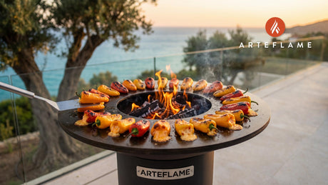 Fire-Roasted Pimento Cheese Peppers (North Carolina Style) cooking on an Arteflame grill