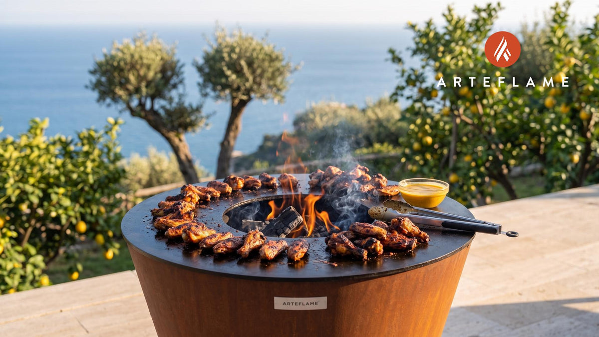 Smoked Chicken Wings with Carolina Gold (North Carolina Style) cooking on an Arteflame grill