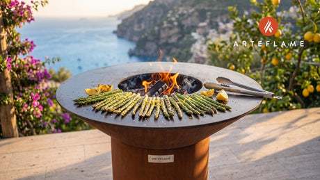 Grilled Asparagus with Lemon Zest (North Carolina Style) cooking on an Arteflame grill