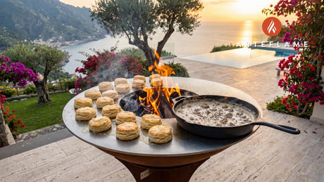 Wood-Fired Biscuits & Sausage Gravy (North Carolina Style) cooking on an Arteflame grill