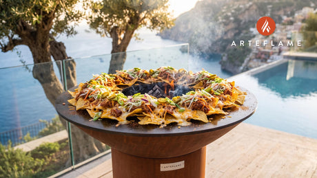 Pulled Pork BBQ Nachos (North Carolina Style) cooking on an Arteflame grill