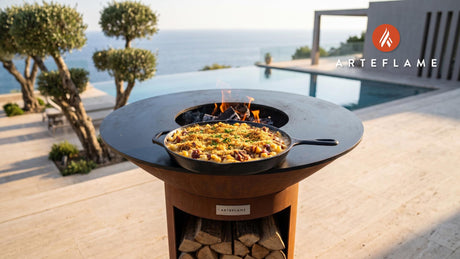 Wood-Fired BBQ Mac & Cheese (North Carolina Style) cooking on an Arteflame grill