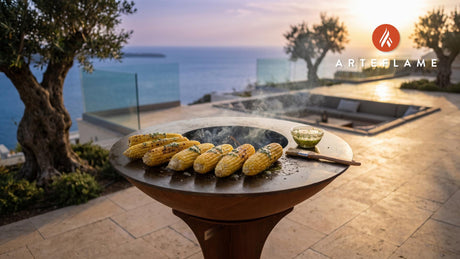 Grilled Sweet Corn with Herb Butter (North Dakota Style) cooking on an Arteflame grill