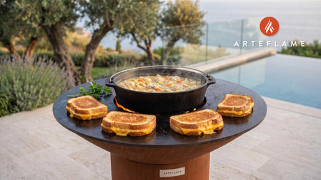 Grilled Cheese Knoephla Soup (North Dakota Style) cooking on an Arteflame grill