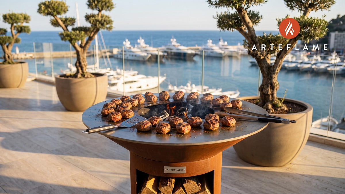 Grilled Bison Meatballs (North Dakota Style) cooking on an Arteflame grill