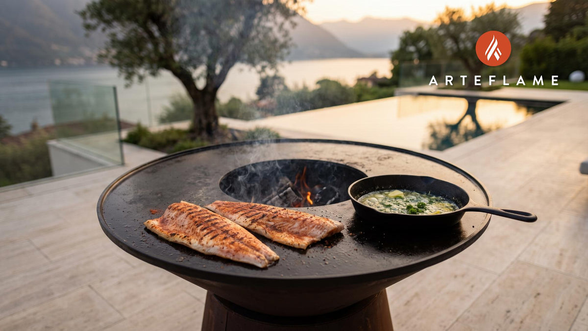 Grilled Pike cooking on an Arteflame grill